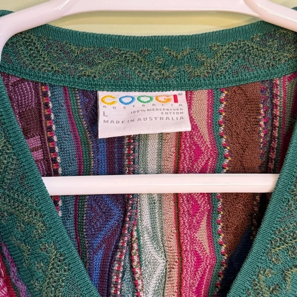 VTG COOGI cotton authentic 3D Cosby sweater large 90’s v neck hip hop green red